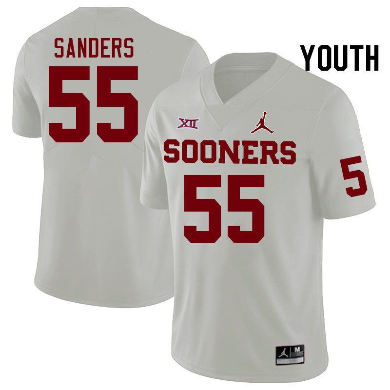 Youth #55 Ashton Sanders Oklahoma Sooners College Football Jerseys Stitched-White - Click Image to Close